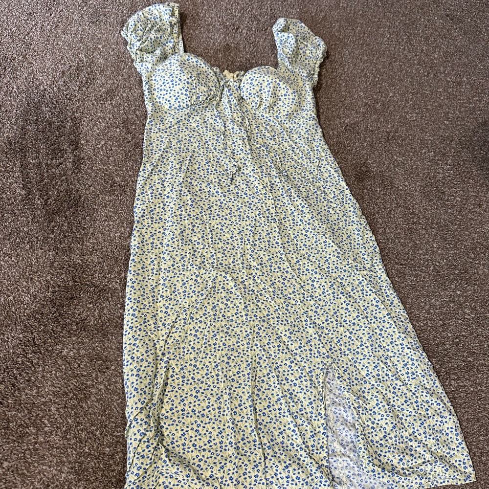 No Boundaries Yellow and Blue Floral Midi Dress